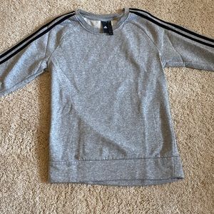 Adidas Womens Gray Three-Strip Crew Neck